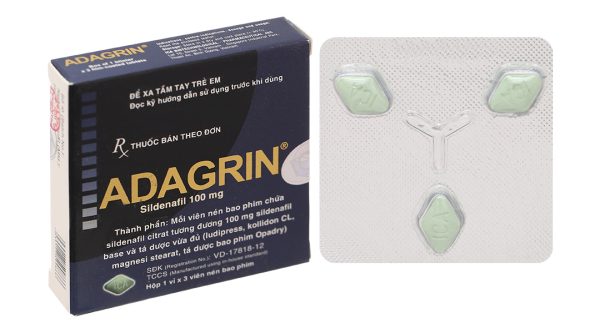 Adagrin 100mg trị rối loạn cương dương (1 vỉ x 3 viên)
