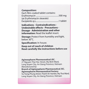 Agi-Ery 500 dự phòng và điều trị nhiễm trùng (10 vỉ x 10 viên)