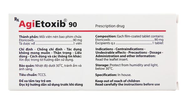 AgiEtoxib 90mg giảm đau, kháng viêm xương khớp (3 vỉ x 10 viên)