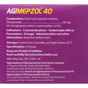 Agimepzol 40 điều trị loét dạ dày tá tràng, trào ngược (10 vỉ x 10 viên)