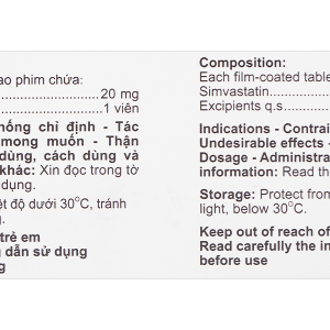 Agisimva® 20mg trị tăng cholesterol máu, làm chậm tiến triển xơ vữa (3 vỉ x 10 viên)