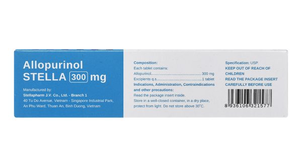 Allopurinol Stella 300mg trị gout, sỏi thận (3 vỉ x 10 viên)