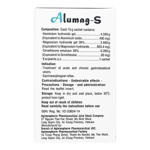 Hỗn dịch uống Alumag-S 15g điều trị viêm loét dạ dày tá tràng (20 gói x 15g)