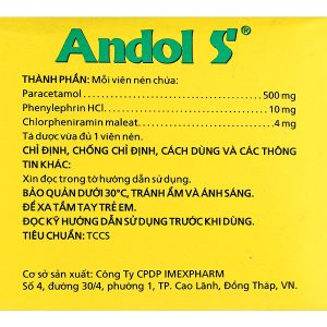 Andol S trị các triệu chứng cảm (25 vỉ x 20 viên)
