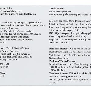 Aricept Evess 10mg trị Alzheimer, sa sút trí tuệ (2 vỉ x 14 viên)