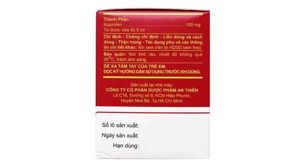 Hỗn dịch uống A.T Ibuprofen Syrup giảm đau, kháng viêm (30 ống x 5ml)
