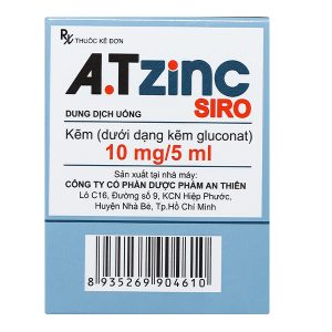 A.TZinC Siro 10mg/5ml hỗ trợ trị tiêu chảy, tăng đề kháng (30 ống x 5ml)