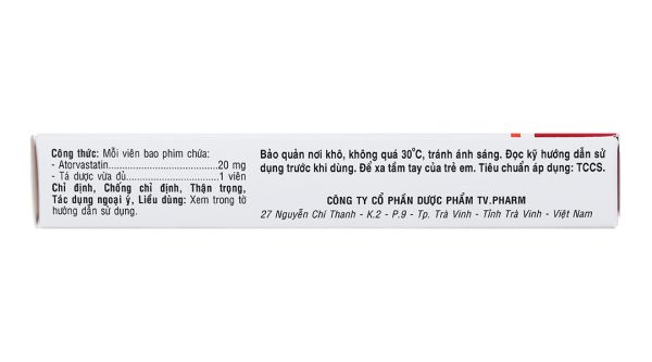 Atorvastatin TV.Pharm 20mg hỗ trợ trị tăng cholesterol máu (3 vỉ x 10 viên)