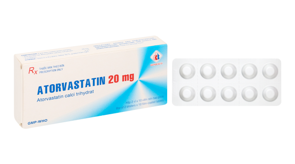 Atorvastatin Domesco 20mg trị tăng cholesterol máu (2 vỉ x 10 viên)