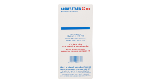 Atorvastatin Domesco 20mg trị tăng cholesterol máu (2 vỉ x 10 viên)