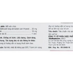 Atovze 20/10 điều trị tăng cholesterol máu (3 vỉ x 10 viên)