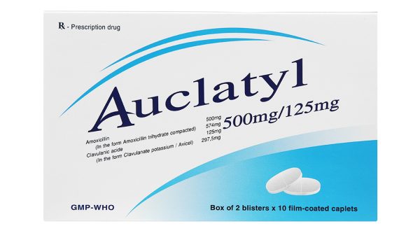 Auclatyl 500mg/125mg trị viêm đường hô hấp (2 vỉ x 10 viên)