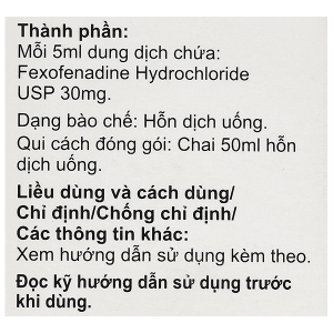 Hỗn dịch uống Axofen trị viêm mũi dị ứng, mày đay chai 50ml