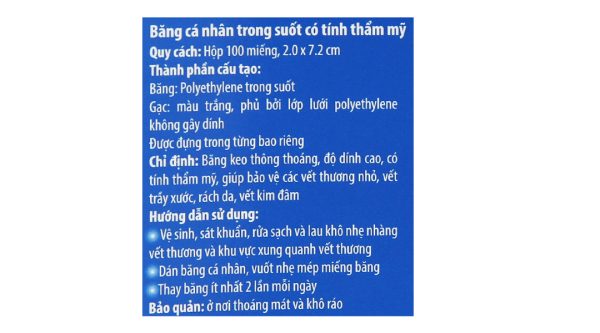 Băng cá nhân trong suốt Urgo Transparent (2 x 7.2cm) hộp 100 miếng