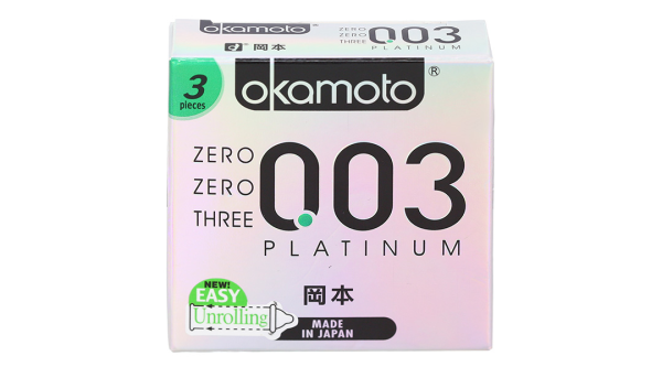 Bao cao su Okamoto 0.03 Platinum 52mm hộp 3 cái