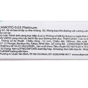 Bao cao su Okamoto 0.03 Platinum 52mm hộp 3 cái