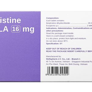 Betahistine Stella 16mg điều trị hội chứng Meniere, chóng mặt, ù tai (10 vỉ x 10 viên)