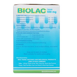Biolac 500mg bổ sung vi sinh, trị tiêu chảy và táo bón (10 vỉ x 10 viên)