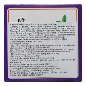 BoniDiabet+ hỗ trợ giảm lượng đường và cholesterol trong máu lọ 60 viên