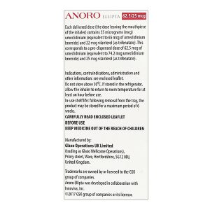 Bột hít Anoro Ellipta 62,5/25mcg giảm triệu chứng tắc nghẽn đường hô hấp lọ 30 liều hít