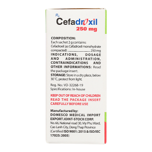 Bột pha hỗn dịch uống Cefadroxil Domesco 250mg trị nhiễm khuẩn (10 gói x 2g)