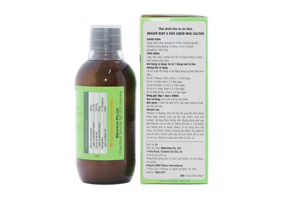 Siro Brauer Liquid Milk Calcium hỗ trợ phát triển xương cho bé chai 200ml