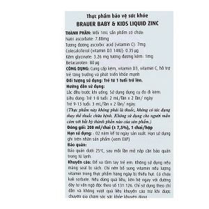 Siro Brauer Baby & Kids Liquid Zinc bổ sung kẽm, vitamin C, D3 cho bé chai 200ml