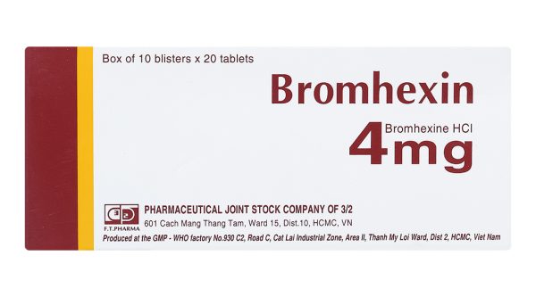 Bromhexin F.T Pharma 4mg tan đàm trong bệnh lý hô hấp (10 vỉ x 20 viên)