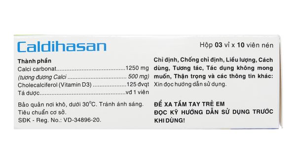 Caldihasan trị loãng xương, còi xương (3 vỉ x 10 viên)