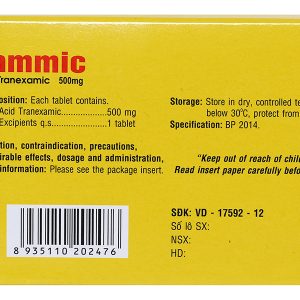 Cammic 500mg cầm máu, trị chảy máu tiêu firin (10 vỉ x 10 viên)