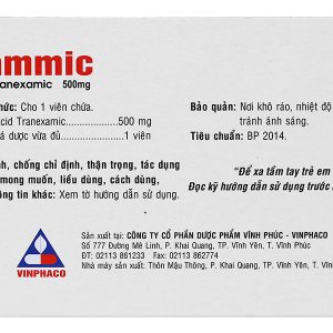 Cammic 500mg cầm máu, trị chảy máu tiêu firin (10 vỉ x 10 viên)