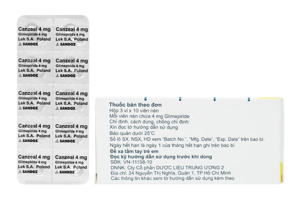 Canzeal 4mg trị đái tháo đường (3 vỉ x 10 viên)