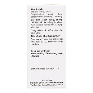 Cốm pha hỗn dịch uống Cebest 100mg trị nhiễm khuẩn (20 gói x 3g)