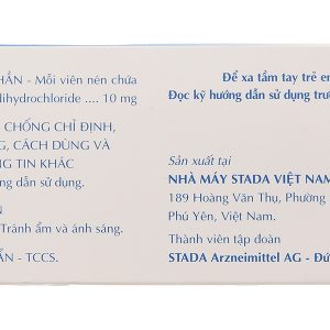 Cetirizine Stada 10mg trị các triệu chứng viêm mũi dị ứng, mày đay (10 vỉ x 10 viên)