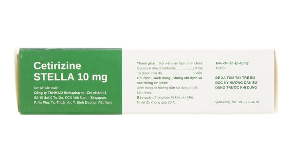 Cetirizine Stella 10mg giảm các triệu chứng viêm mũi dị ứng (5 vỉ x 10 viên)