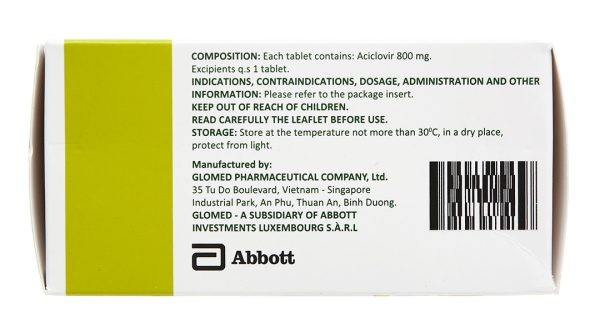 Ciclevir 800 thuốc trị và phòng virus Herpes simplex (10 vỉ x 5 viên)
