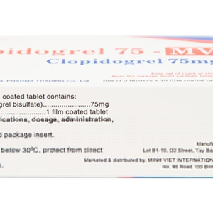 Clopidogrel 75 - MV giảm hay dự phòng huyết khối do xơ vữa động mạch (3 vỉ x 10 viên)