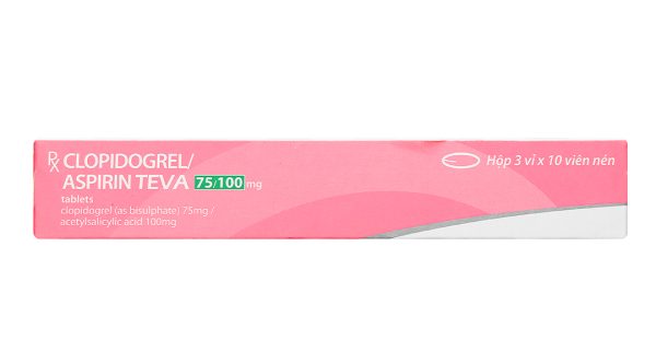 Clopidogrel/Aspirin TEVA 75/100mg trị bệnh mạch vành, nhồi máu cơ tim (3 vỉ x 10 viên)