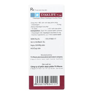 Daklife 75mg phòng và trị huyết khối (3 vỉ x 10 viên)