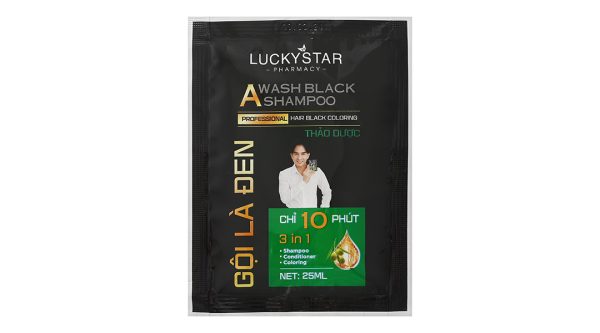 Dầu gội đen Lucky Star phủ bạc làm đen tóc hộp 8 gói x 25ml
