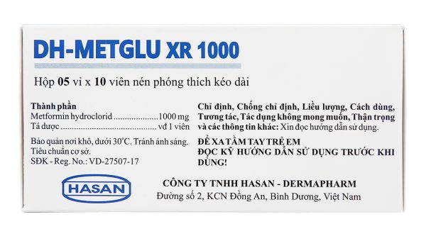 DH-Metglu XR 1000 trị đái tháo đường tuýp 2 (5 vỉ x 10 viên)