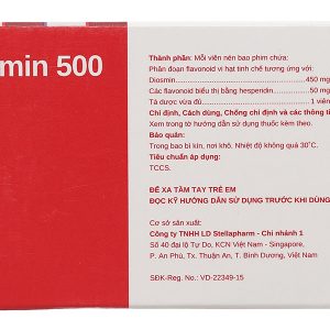 Diosmin 500 trị trĩ, suy giãn tĩnh mạch (6 vỉ x 10 viên)
