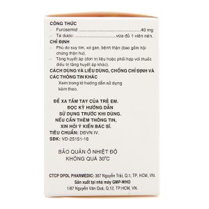 Diurefar 40 trị phù do suy tim, xơ gan, bệnh thận, tăng huyết áp (10 vỉ x 12 viên)
