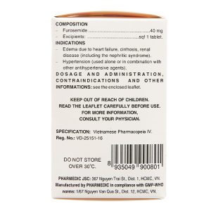 Diurefar 40 trị phù do suy tim, xơ gan, bệnh thận, tăng huyết áp (10 vỉ x 12 viên)