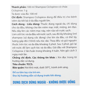 Dầu gội Shampoo Ciclopirox trị viêm da tiết bã da đầu chai 100ml