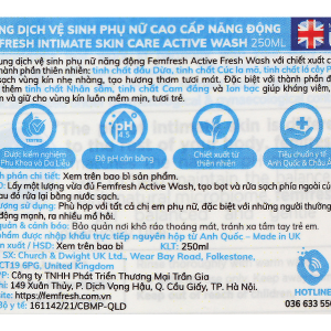 Dung dịch vệ sinh phụ nữ Femfresh Active Wash làm sạch, kháng viêm chai 250ml