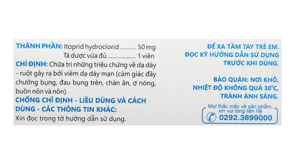 Eltium 50 trị triệu chứng viêm dạ dày mãn tính (5 vỉ x 10 viên)