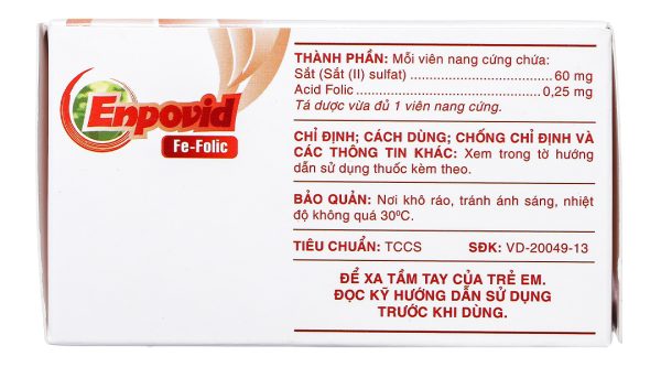 Enpovid Fe-Folic bổ sung sắt và axit folic, trị thiếu máu (10 vỉ x 10 viên)