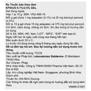 Epiduo 0.1%/2.5% Gel trị mụn trứng cá lọ 15g