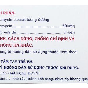 Erythromycin Mekophar 500mg trị nhiễm khuẩn đường hô hấp, da, mô mềm (10 vỉ x 10 viên)